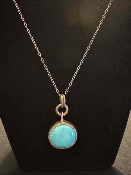 925 Sterling Silver Jewelry - Sterling Silver Turquoise Pendant Necklace - Adjustable Paperclip Chain